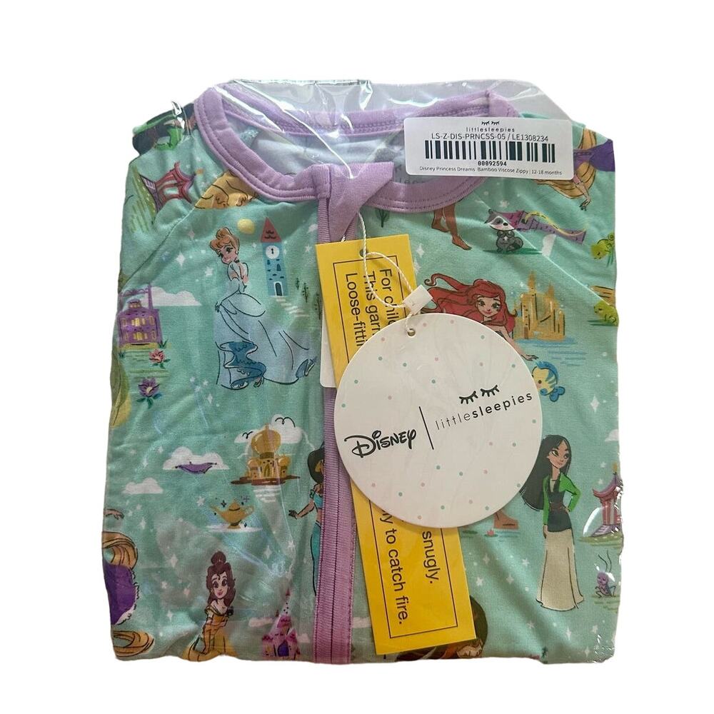 NEW Little Sleepies Disney Princess Dreams Zippy Bamboo pajamas size 12-18 month